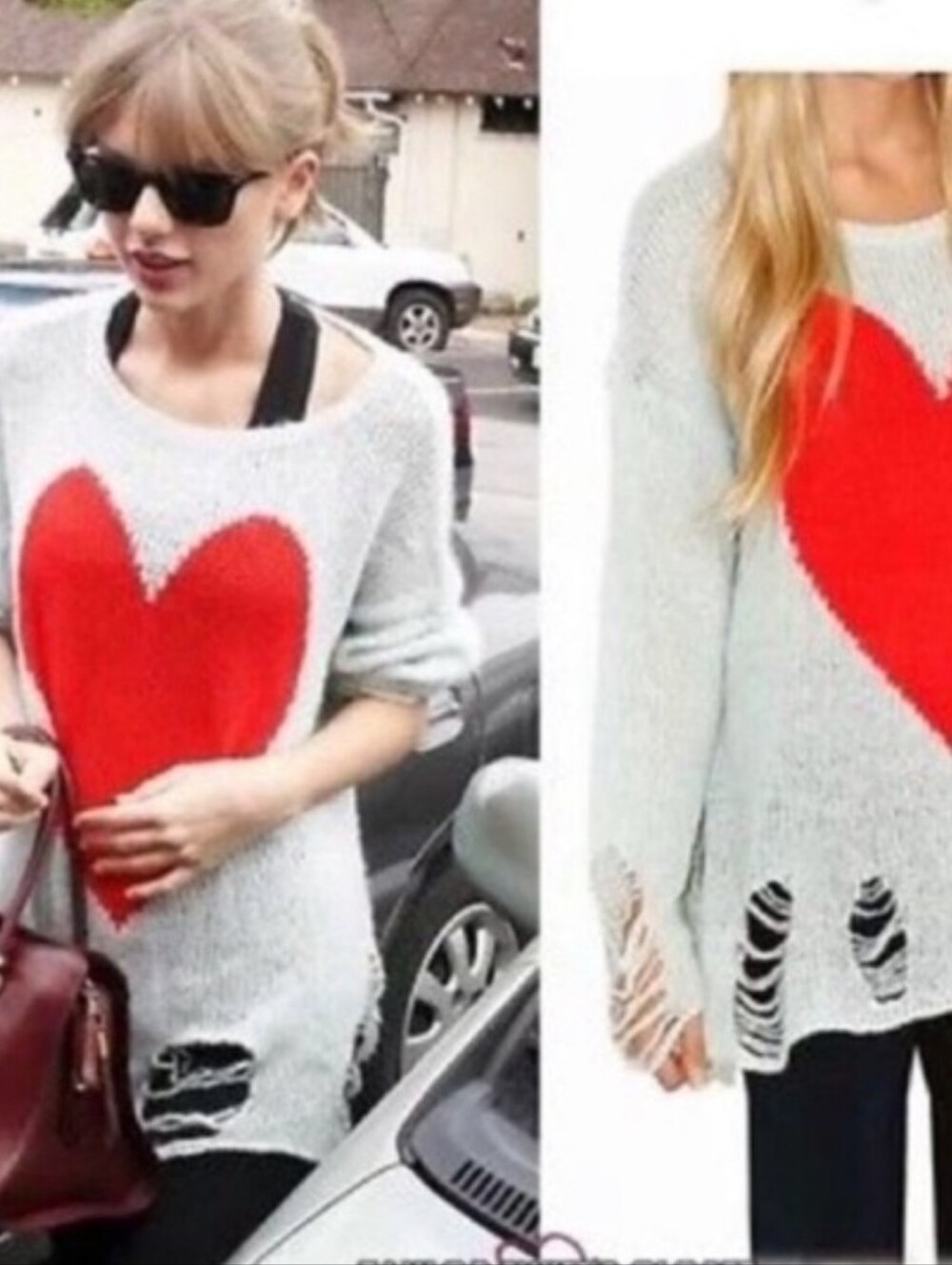 Wildfox Big Heart Lennon Distressed SweaterSzS
